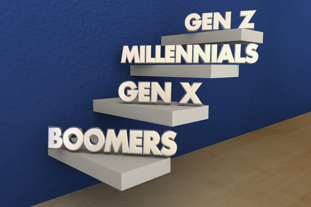 Baby Boomers Millennials Generation X Y Z 3d Illustration